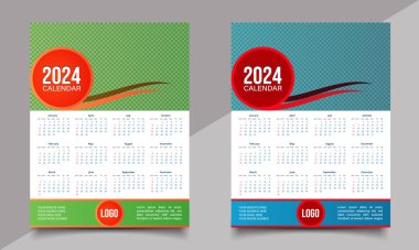 Takvim şablonu tasarımı. Duvar takvimi tasarımı veya bir sayfalık takvim tasarımı.