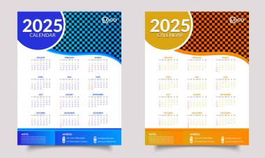 Takvim tasarımı. Takvim 2025. Duvar Takvimi Tasarımı. Takvim şablonu tasarımı. Duvar takvimi tasarımı veya bir sayfalık takvim tasarımı. 2025 Yılının Takvim Tasarımı. Yazdırma ya da web siteniz için uygun.
