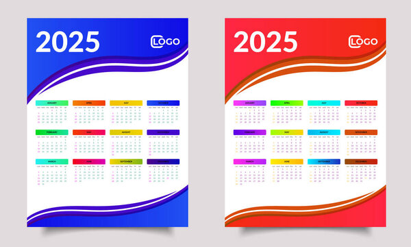 Calendar 2025. Wall Calendar Background Design. Wall calendar design template 2025. Calendar Design for The Year 2025. Suitable for your print or website. This download includes: AI, EPS, JPG, High Resolution 300 Dpi