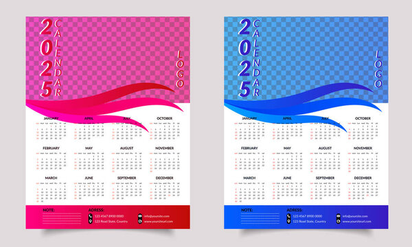 Calendar design. Calendar 2025. Wall Calendar Design. Calendar template design. Wall calendar design or one-page calendar design. Calendar Design for The Year 2025. Suitable for your print or website.