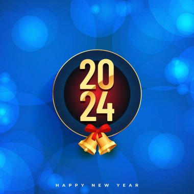 2024 Yeni Yıl Altın Çan ile Parlak Arkaplan 