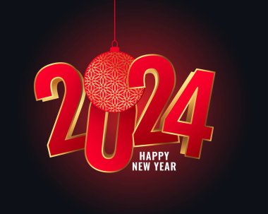 3d biçimi 2024 Yeni Yıl Arifesi arkaplanı asılı takılabilir vektörle