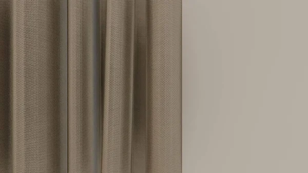 Close up of brown curtain on gray background. 3D rendering illustration