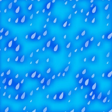 Mavi arka planda yağmur damlaları olan kusursuz bir desen. Vektör illüstrasyonu.