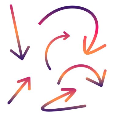 Beyaz arkaplanda izole edilmiş renkli oklar kümesi.