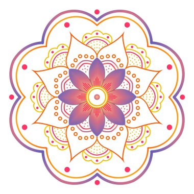 Mandala sanat tasarımı da Rangoli olarak adlandırılır, beyaz arkaplanda dekoratif elementler