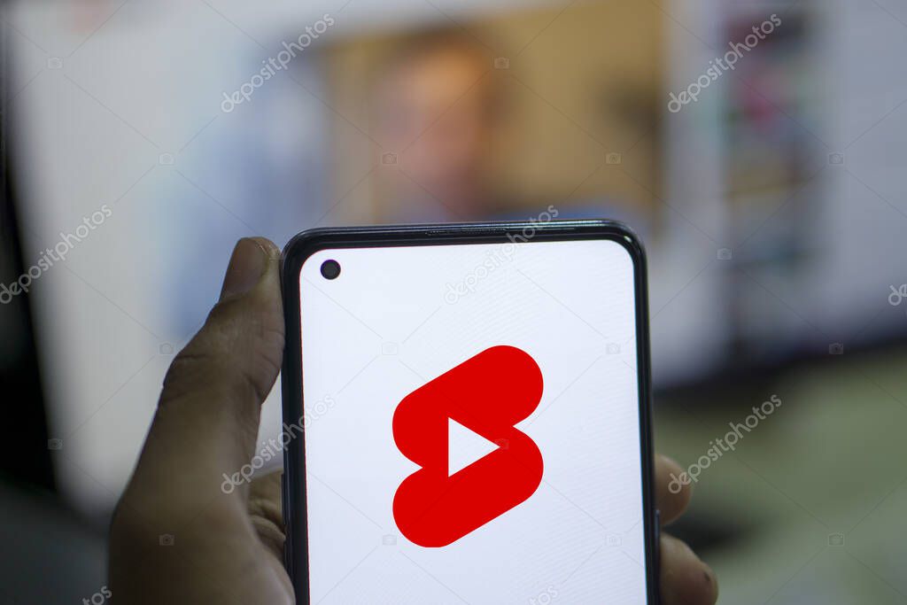 Dhaka,Bangladesh-01 January 2024:YouTube Shorts logo is seen displayed on a smartphone.