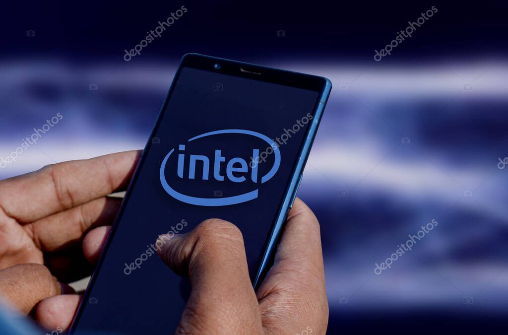Dhaka,Bangladesh-01 January 2024:Intel logo seen on the smartphone screen.