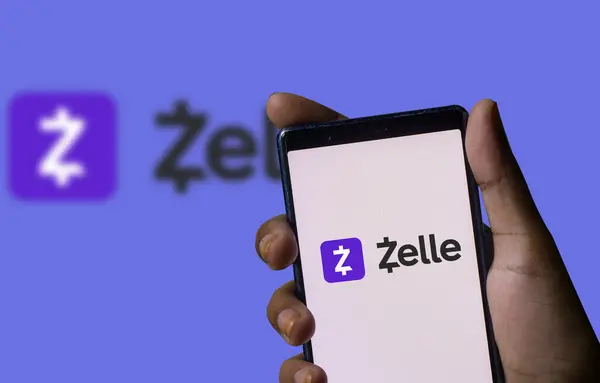 Stock image Zelle app on the smartphone screen. Digital payments network. Dhaka,Bangladesh. 13 January 2024.