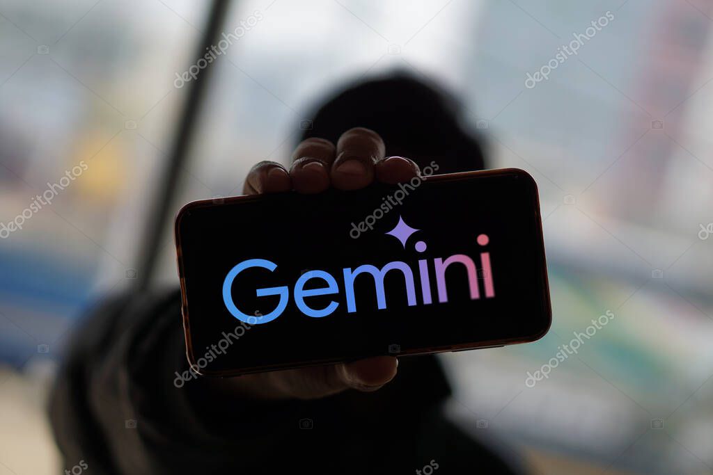 Google Gemini logo is displayed on a smartphone screen. The tool was launched by Google as its new multimodal artificial intelligence (AI) model,Dhaka,Bangladesh- 02 March 2024.