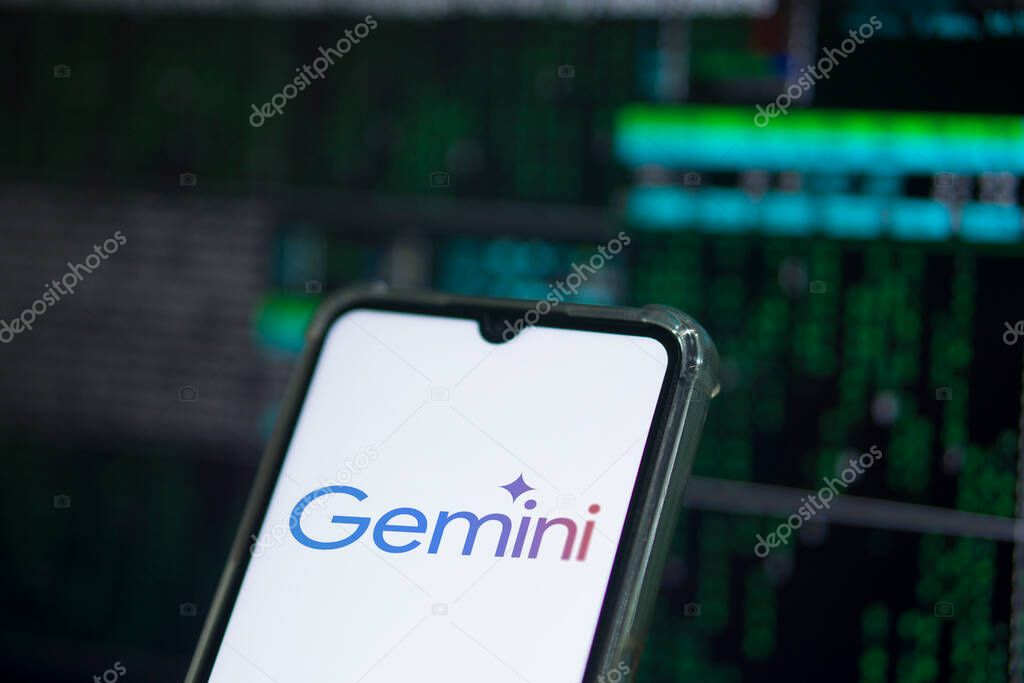 Google Gemini logo is displayed on a smartphone screen. The tool was launched by Google as its new multimodal artificial intelligence (AI) model,Dhaka,Bangladesh- 02 March 2024.