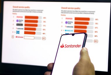 Santander mobil bankacılık uygulaması akıllı telefon ekranında. Dhaka, Bangladeş 05 Mart 2024.