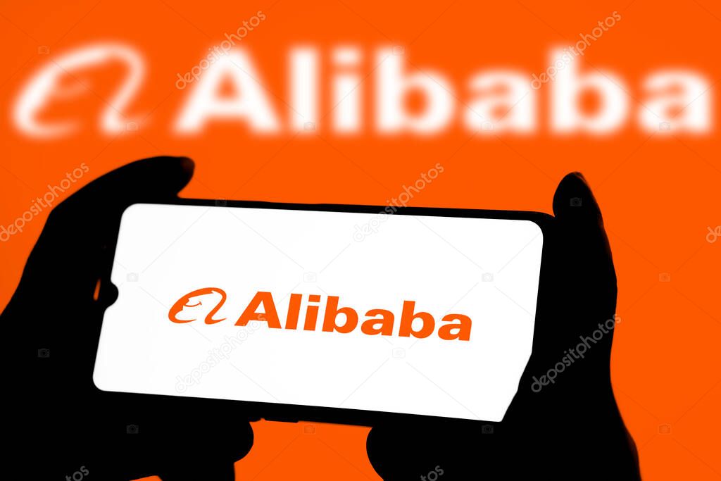 Dhaka,Bangladesh 18 May 2024:Alibaba logo displayed on a smartphone.