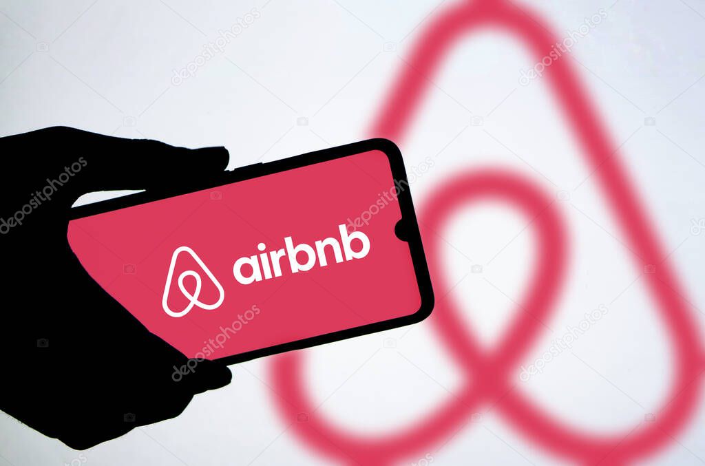 Dhaka, Bangladesh- 23 May 2024: Airbnd logo is  on smartphone.