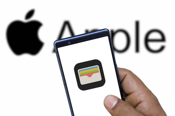 Dhaka,Bangladesh 04 Nov 2024:Apple wallet on iphone used to pay for apple services.