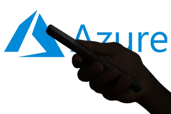 stock image Smart phone with the Microsoft Azure logo, is a cloud service offered as a service and hosted in Microsoft Data Centers.Dhaka,Bangladesh 15 Aug 2024.