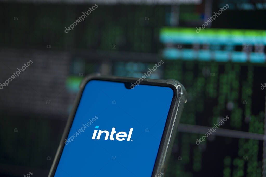 Dhaka, Bangladesh- 20 September 2024: Intel logo is displayed on smartphone.