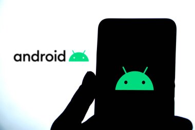 Android logo on smartphone,Android is a mobile operating system based on the Linux kernel-Dhaka,Bangladesh 11 Oct 2024. clipart