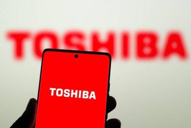 Dhaka, Bangladesh 11 Nov 2024:Toshiba Corporation logo on smartphone. clipart