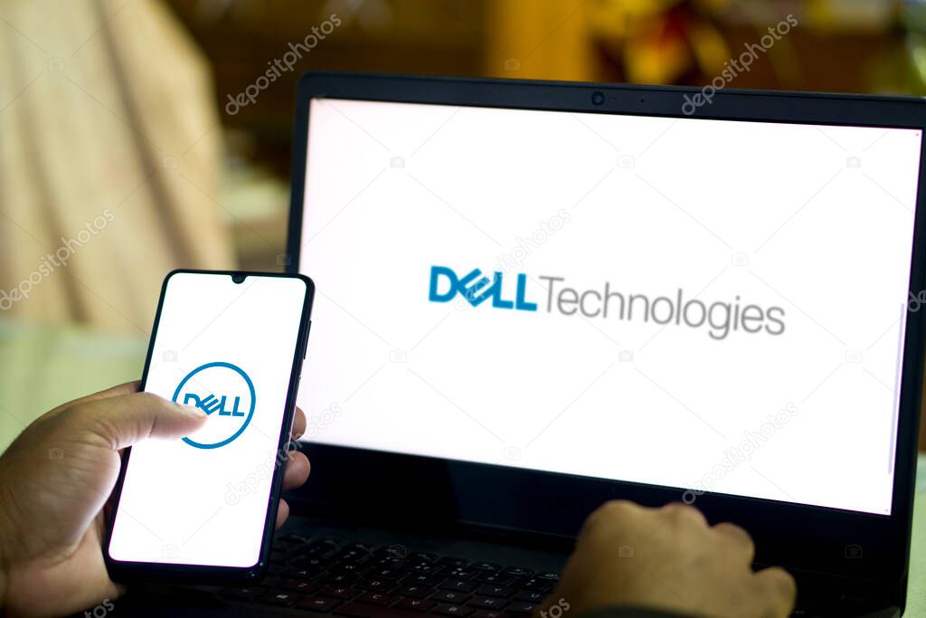 Dhaka, Bangladesh 29 Nov 2024: Dell logo on smartphone,Background dell technologies.