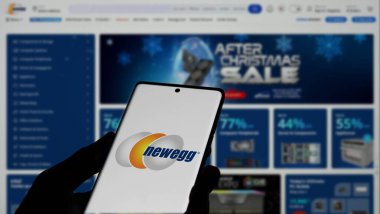 Dhaka, Bangladeş 30 Aralık 2024: Akıllı telefondan Newegg Logosu.