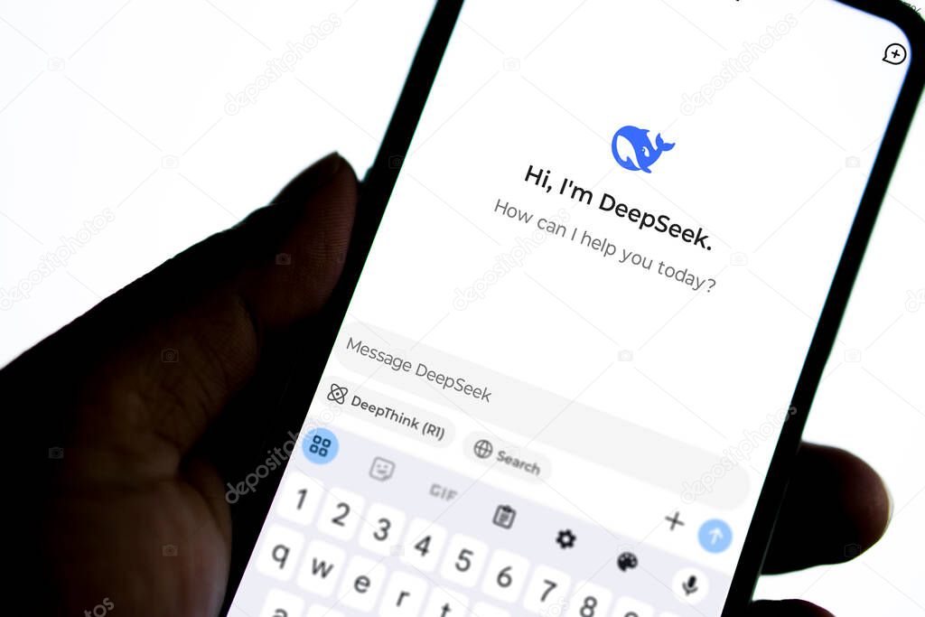 Dhaka, Bangladesh 28 Jan 2025: Deepseek Ai logo is displayed on smartphone.