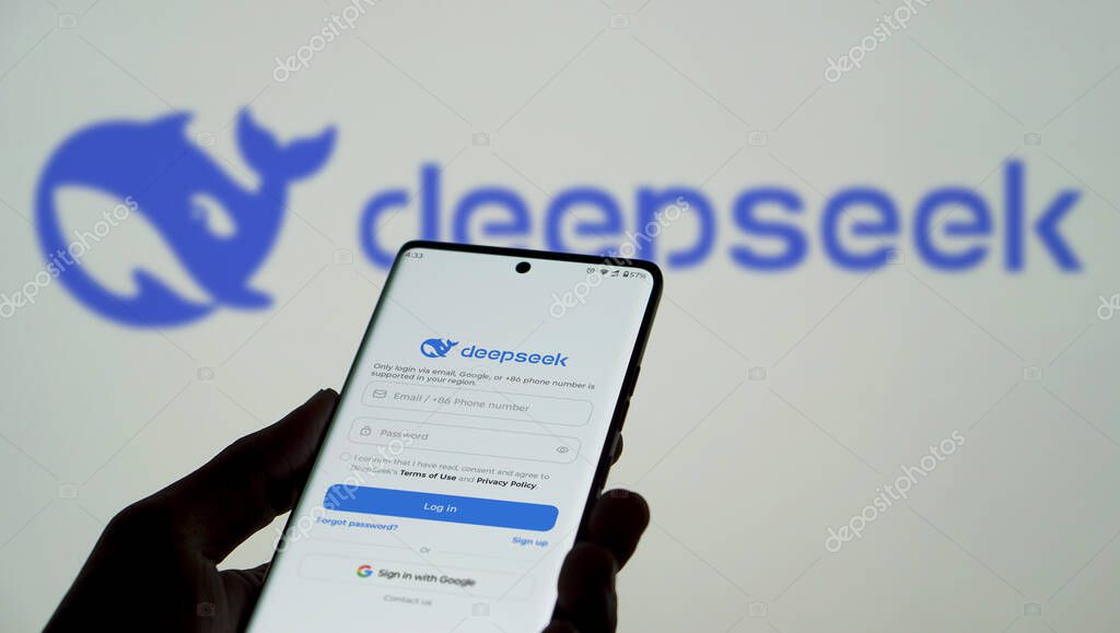 Dhaka, Bangladesh 28 Jan 2025: Deepseek Ai logo is displayed on smartphone.