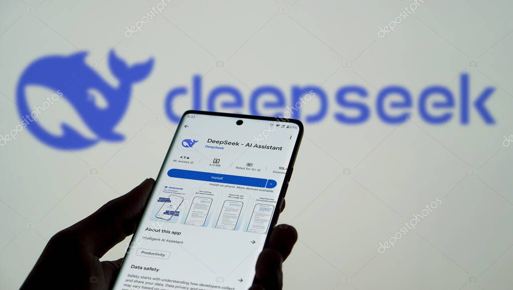 Dhaka, Bangladesh 28 Jan 2025: Deepseek Ai logo is displayed on smartphone.