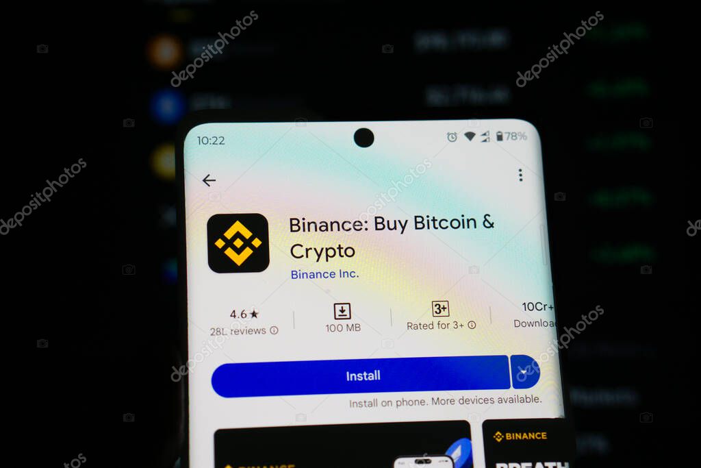 Dhaka,Bangladesh 05 March 2025:Smartphone on surface showing Binance in playstor. Binance is a cryptocurrency exchange focusing primarily on the Asian and Anglo-Saxon markets.