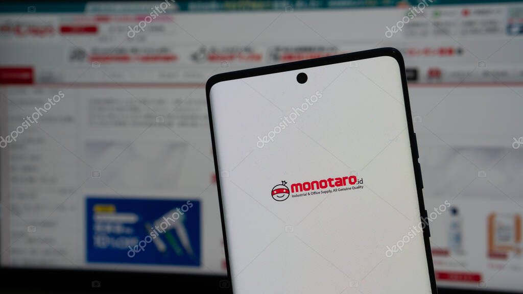Dhaka, Bangladesh 19 April 2025:Mobile phone with logo of Japanese e-commerce company MonotaRO Co. Ltd. on screen in front of website. Focus on center-left of phone display.