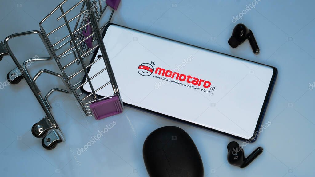 Dhaka, Bangladesh 19 April 2025:Mobile phone with logo of Japanese e-commerce company MonotaRO Co. Ltd. on screen in front of website. Focus on center-left of phone display.