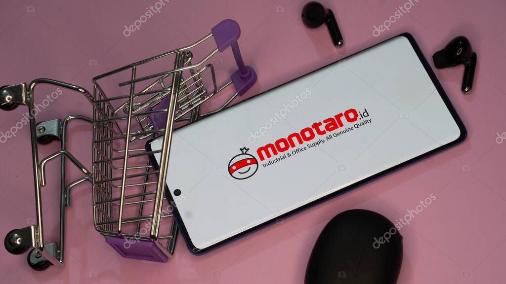 Dhaka, Bangladesh 19 April 2025:Mobile phone with logo of Japanese e-commerce company MonotaRO Co. Ltd. on screen in front of website. Focus on center-left of phone display.