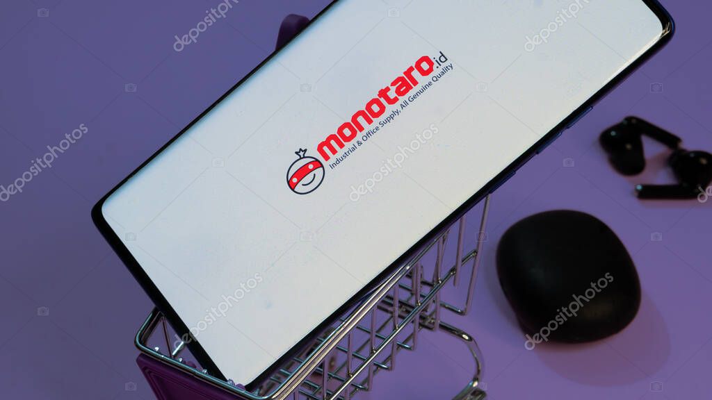 Dhaka, Bangladesh 19 April 2025:Mobile phone with logo of Japanese e-commerce company MonotaRO Co. Ltd. on screen in front of website. Focus on center-left of phone display.