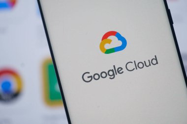 Dhaka, Bangladesh 23 August 2025: Google Cloud logo displayed on a smartphone screen, featuring a colorful cloud icon