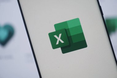 Dhaka, Bangladesh 23 August 2025:Excel app icon on a mobile screen with a green gradient design