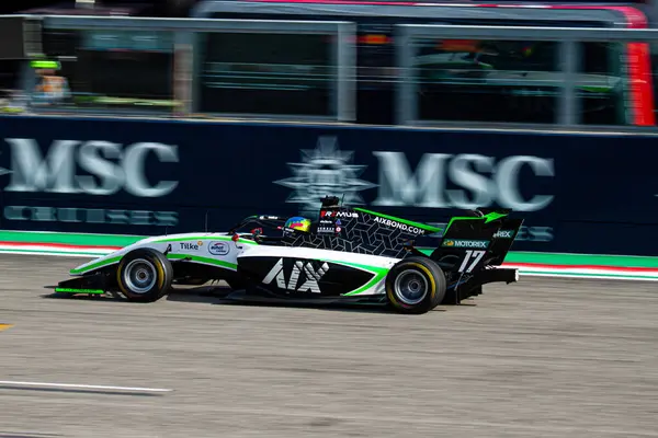 stock image Panning of Matias Zagazeta (PER) on the main straight of the Enzo e Dino Ferrari Circuit in Imola during the Italian GP weekend for the feature race of Formula 3 with his Jenzer Motorsport's car