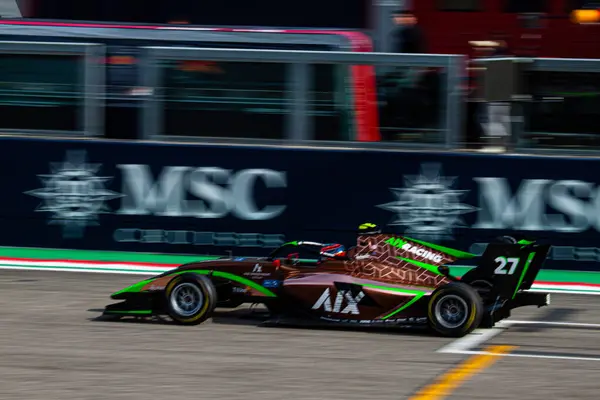 stock image Nikita Bedrin (ITA) on the main straight of the Enzo e Dino Ferrari Circuit in Imola during the Italian GP weekend for the feature race of Formula 3 with his Aix Racing's car