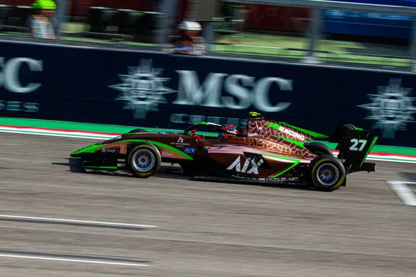 stock image Nikita Bedrin (ITA) on the main straight of the Enzo e Dino Ferrari Circuit in Imola during the Italian GP weekend for the feature race of Formula 3 with his Aix Racing's car