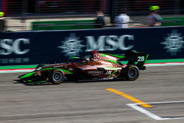 Stock image Joshua Dufek (AUT) on the main straight of the Enzo e Dino Ferrari Circuit in Imola during the Italian GP weekend for the feature race of Formula 3 with his Aix Racing's car