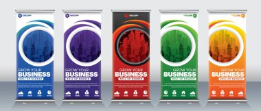 Modern soyut dikey işletmeler Banner Design seti. Sokak İşletmeleri, etkinlikler, sunumlar, toplantılar, yıllık etkinlikler, sergiler için tabela Reklam Şablonu X afişi