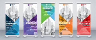 Modern soyut dikey işletmeler Banner Design seti. Sokak İşletmeleri, etkinlikler, sunumlar, toplantılar, yıllık etkinlikler, sergiler için tabela Reklam Şablonu X afişi