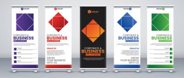 Modern soyut dikey işletmeler Banner Design seti. Sokak İşletmeleri, etkinlikler, sunumlar, toplantılar, yıllık etkinlikler, sergiler için tabela Reklam Şablonu X afişi