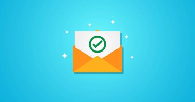 Onaylanmış mektup, doğru masaj ve doğru işaret ile mavi arkaplan şablonu yıldızları