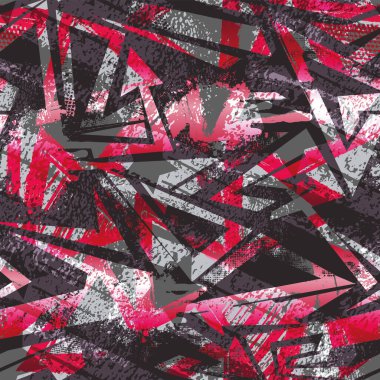 Eğri çizgiler, noktalar, eski püskü şekil öğelerini, renkli sprey boya mürekkep ile soyut kesintisiz geometrik desen. Grunge kentsel modeli boy için kağıt ambalaj kız, spor giyim,.