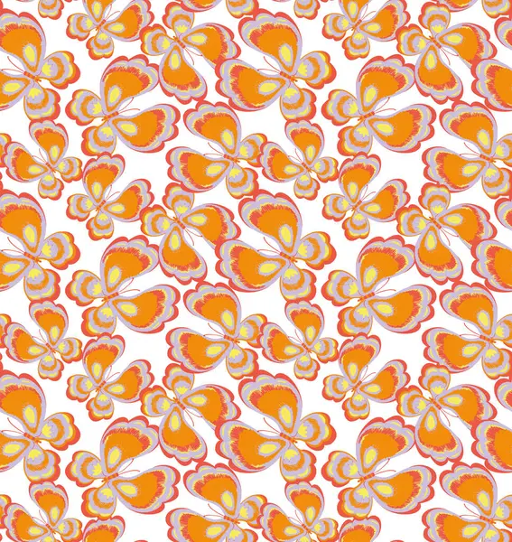 Vektör kelebeği kusursuz tekrarlanmayan desen tasarımı arka planı. Turuncu renkli kelebek silueti, tatlı kız pastel deseni..