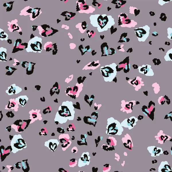 Soyut, pürüzsüz kalp leoparı desenli, vahşi hayvan derisi izli. Moda tekstil kıyafetleri ve ambalaj kağıtları için renkli pop sanatları. Kaplan baskısı. Leopar derisi izi