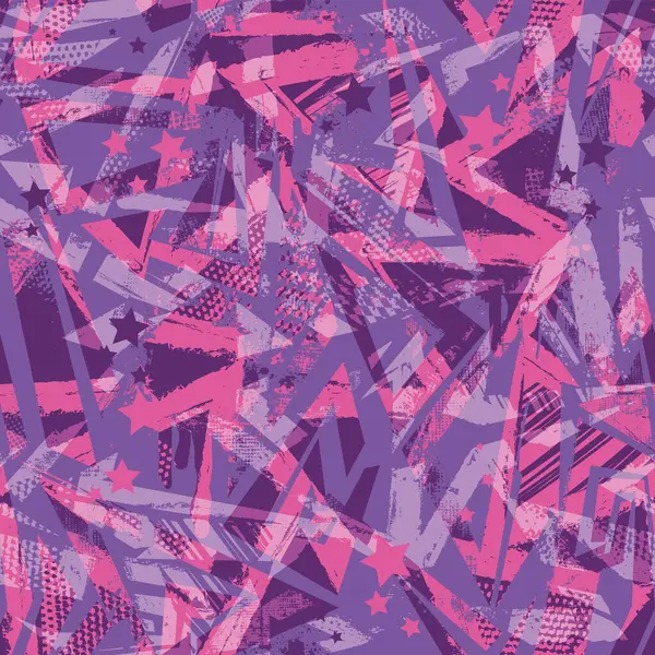 Eğri çizgiler, noktalar, eski püskü şekil öğelerini, renkli sprey boya mürekkep ile soyut kesintisiz geometrik desen. Grunge kentsel modeli boy için kağıt ambalaj kız, spor giyim,.