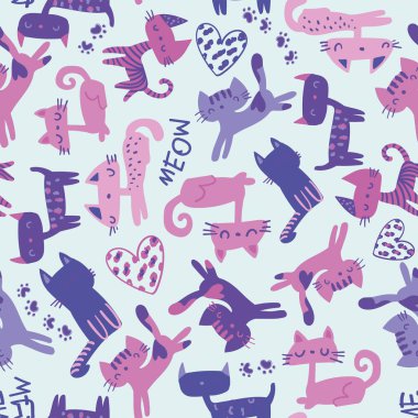 Bebek kıyafetleri için uygun şirin renkli kedi yavrusu desenli, tekstil vektör çizimi