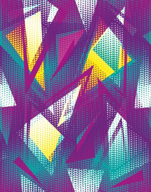 Soyut, dikişsiz geometrik desen. Erkekler ve kızlar için renkli bir geçmiş, moda ve spor giysileri, sırt çantaları, çantalar. Tuhaf kaotik arkaplan.