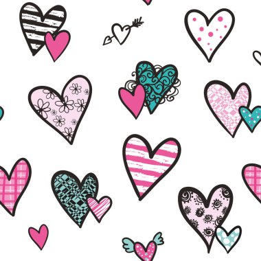 Kusursuz aşk kalp tasarımı vektör geçmişi. Sevgililer gününde kusursuz bir desen. Yüreği olan kusursuz bir doku..